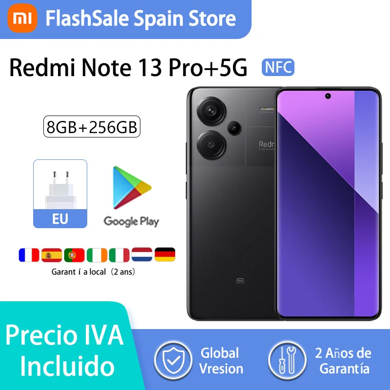 Xiaomi Redmi Note 13 Pro Plus 5G,Smartphones,NFC,MediaTek Dimensity 7200-Ultra, carga de 120W, batería de 5000mAh (typ),Cámara de 200MP,120Hz,Garantía local, versión global