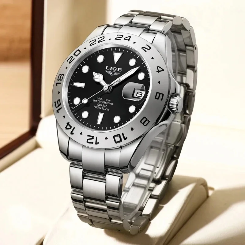 ساعة LIGE للرجال بسوار من الفولاذ المقاوم للصدأ وت...
