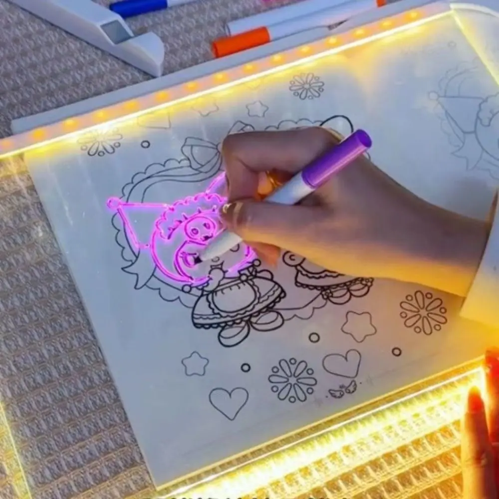 Colorful 7 Pens LED Note Board with Night Light Adjustable Stand Rewritable Surface Children's Drawing Board USB Power Erase