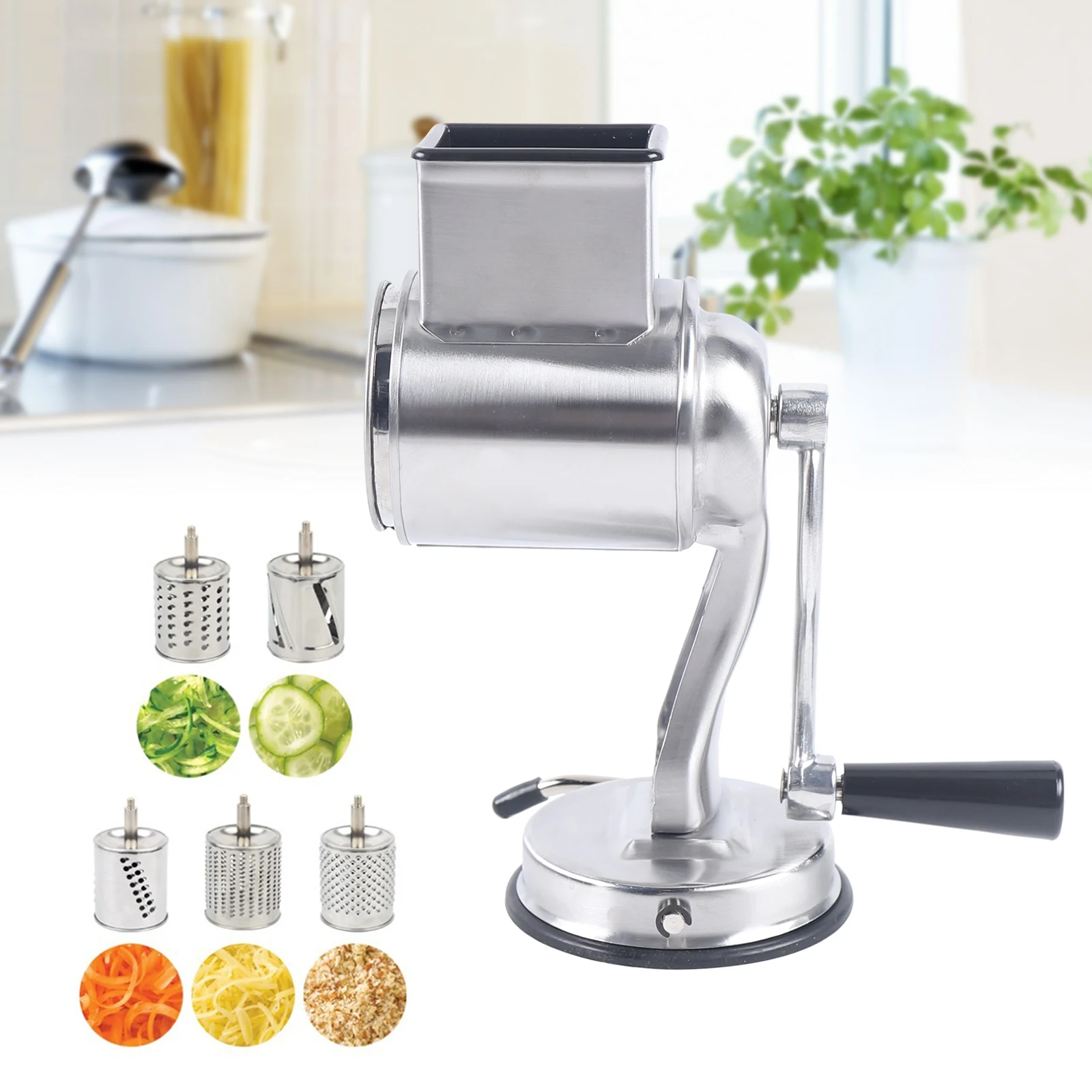 5 Blades Stainless Steel Grinder Kitchen Food Rotary Grater Drum Slicer