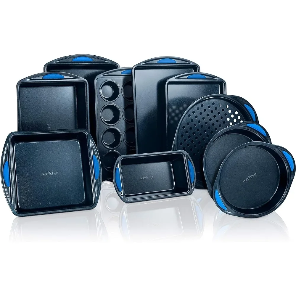 

10-Piece Kitchen Oven Baking Set - Deluxe Carbon Steel Bakeware Set with Stylish Non-stick Blue Coating Inside&Out,Blue