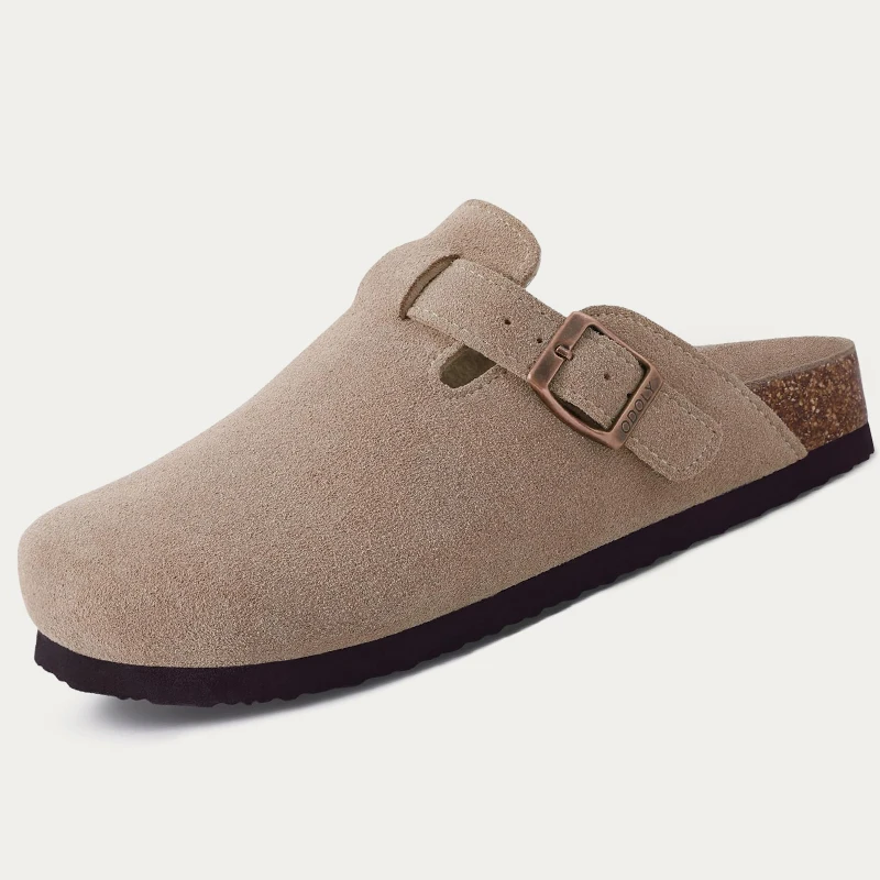 Bebealy Retro Women's Mules Cork Footbed Clogs Slippers Women Clogs Slides Summer Soft Suede Home Mules With Adjustable buckle