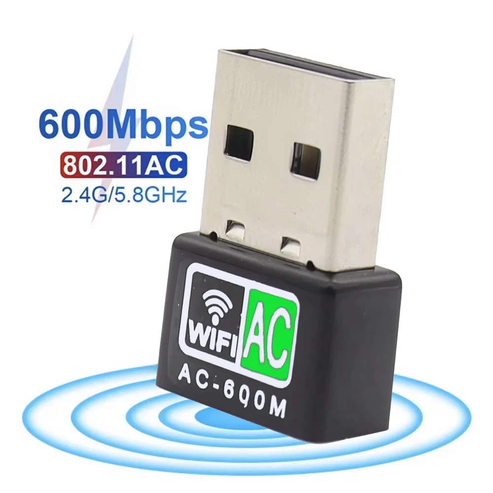 600mbps Wireless Network Card 2.4GHz 5GHz Dual Band USB Wifi Adapter Dongle PC Network