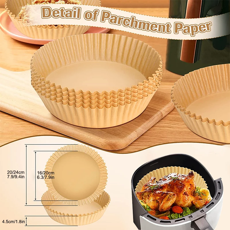 50pcs Paper Air Fryer Liners, Parchment Paper For Baking, Non-stick Steamer  Mat For Cooking, 8 Inch