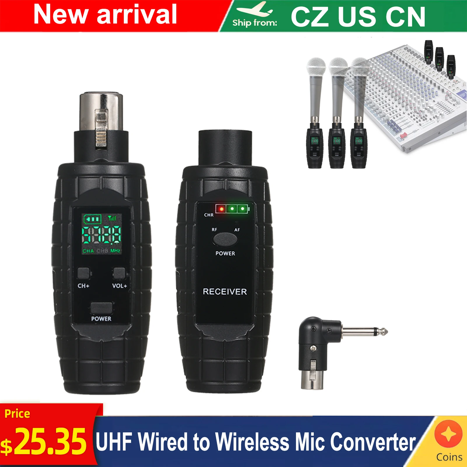UHF-Wired-to-Wireless-Microphone-Converter-Mic-Transmitter-Receiver-571 ...