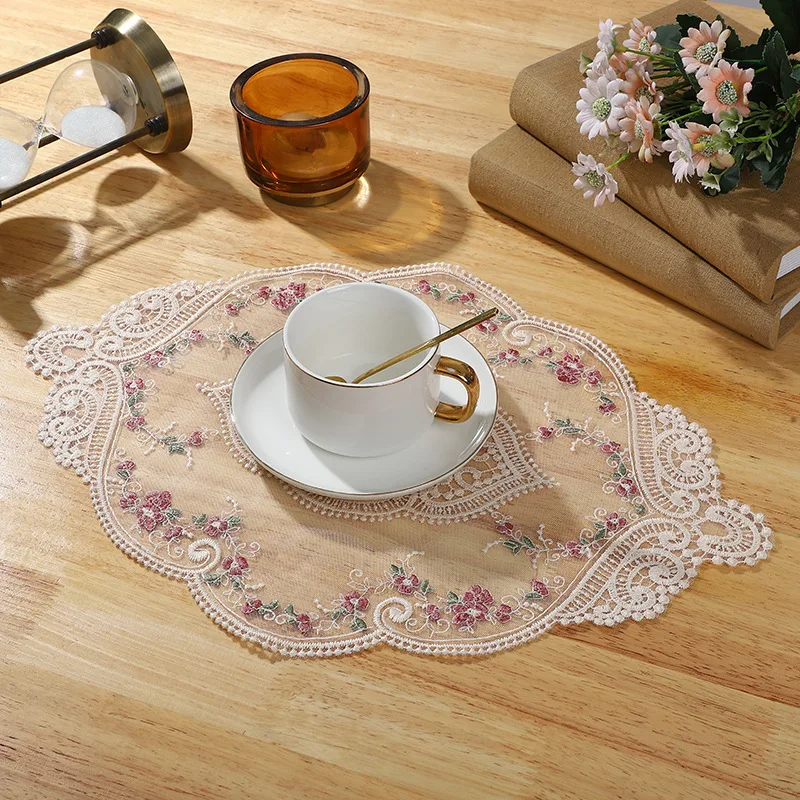 

Vintage French Lace Embroidered Dining Mat Mesh Mat Coaster Photography Cloth