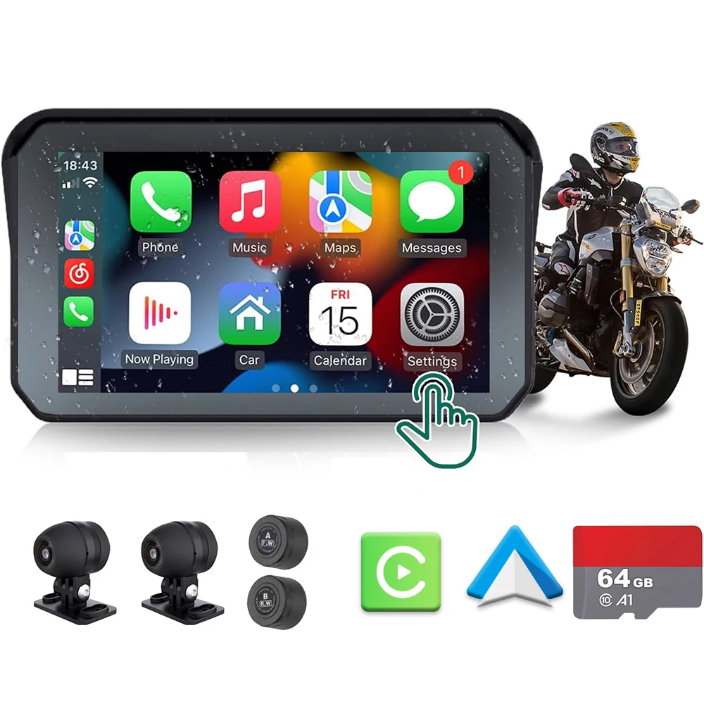 Forefeel Per Moto Carplay Impermeabile 1080P 5 Pollici Wifi Wireless Android-Auto Dvr Monitor Dash Cam Navigazione Gps Tpms