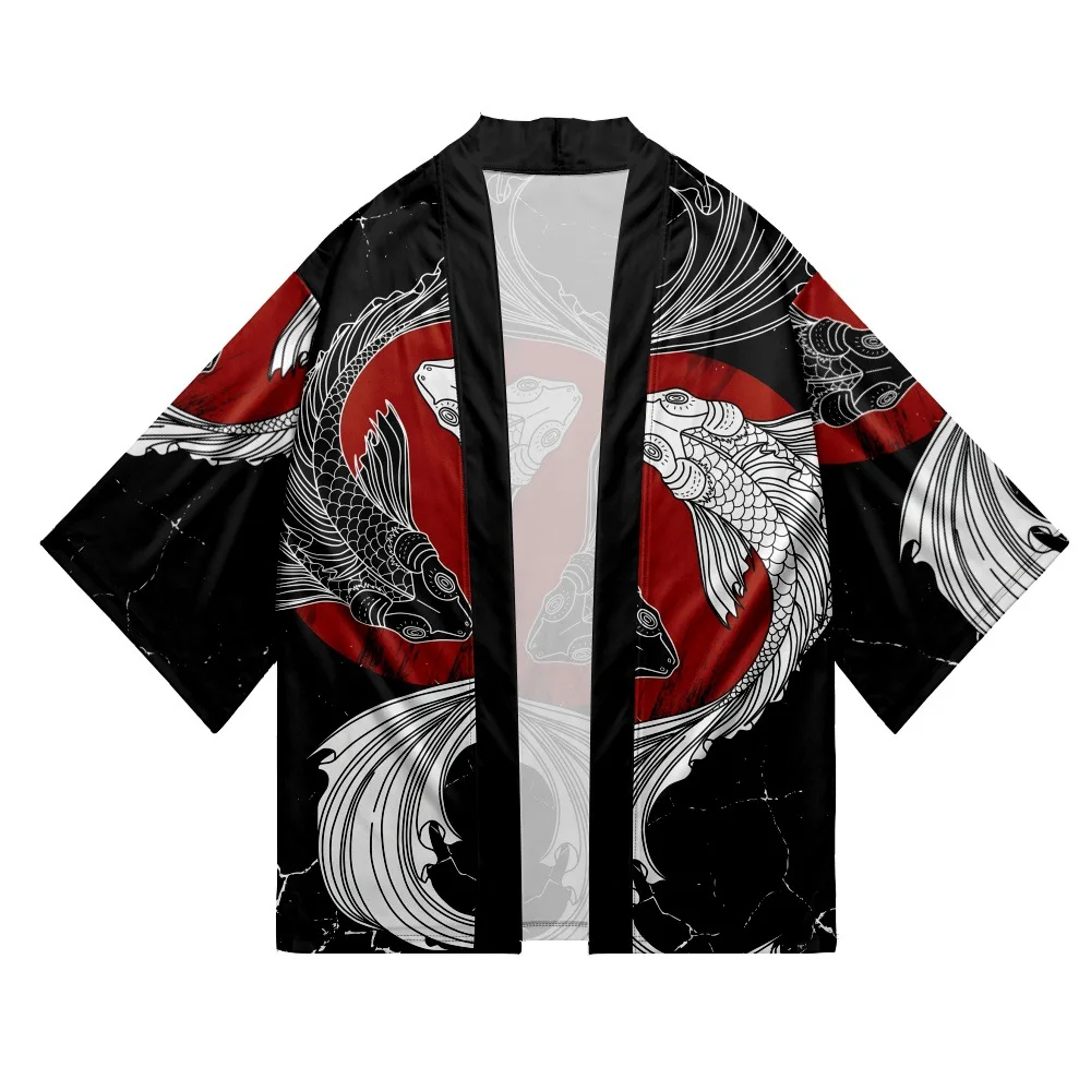 Japanese Carp Tai Chi Print Kimono Shirt Haori Fashion Summer Beach Yukata Men Women Traditional Cardigan Asian Clothing