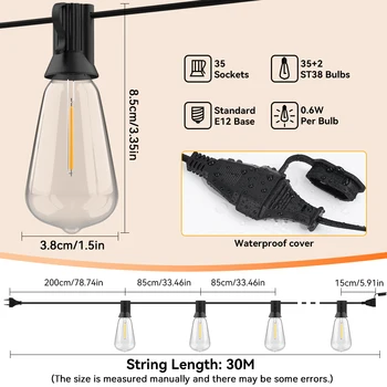 15M 20M 30M guirlande lumineuse LED chaîne ST38 lampe à LED ampoule extérieure IP44 étanche lumières de mariage fête de noël jardin décor lampe 2