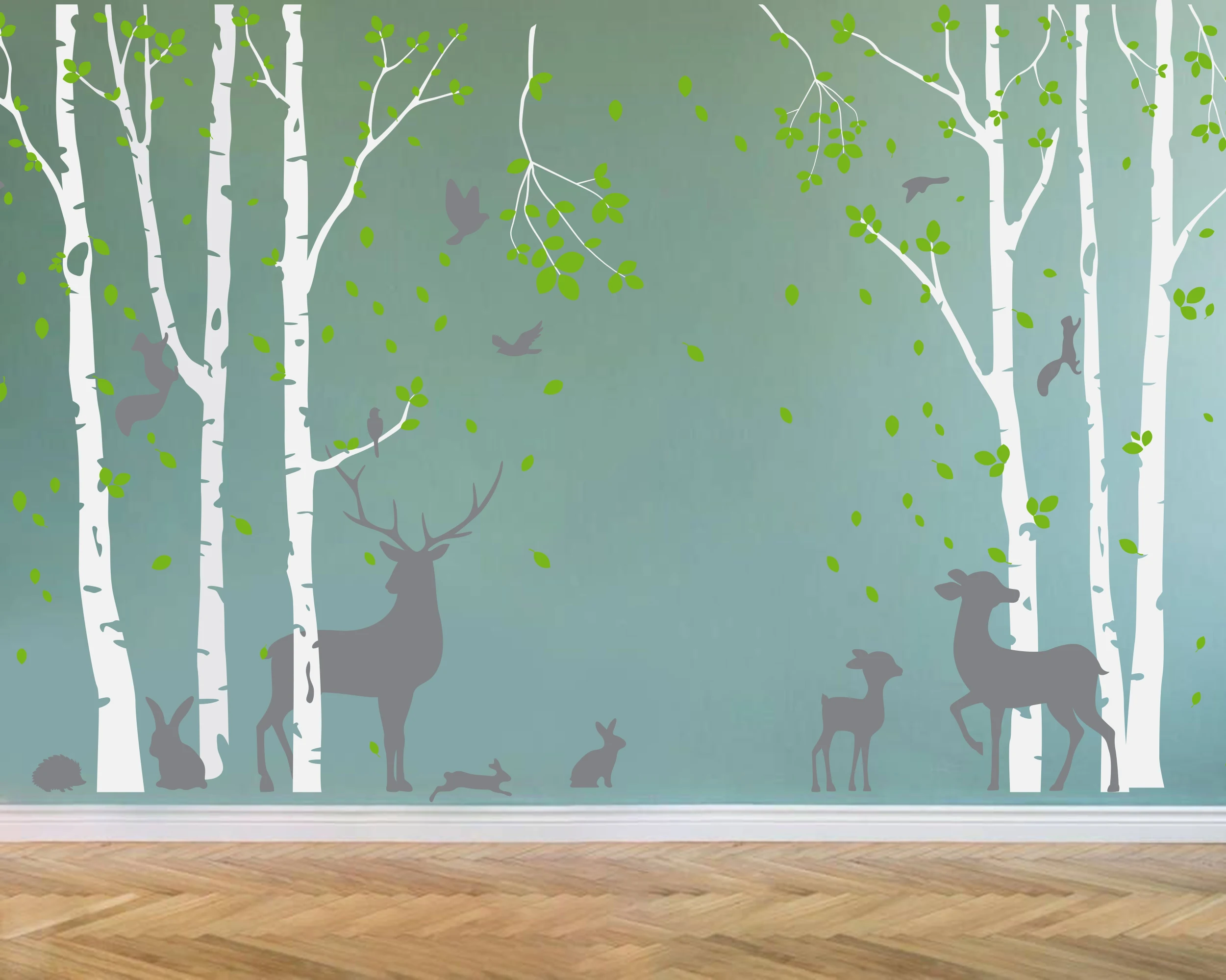 

Birch Tree with Deer Birds Wall Sticker Decal Forest Jungle Tree Animal Wildlife Landscape Living Room Bedroom Decor