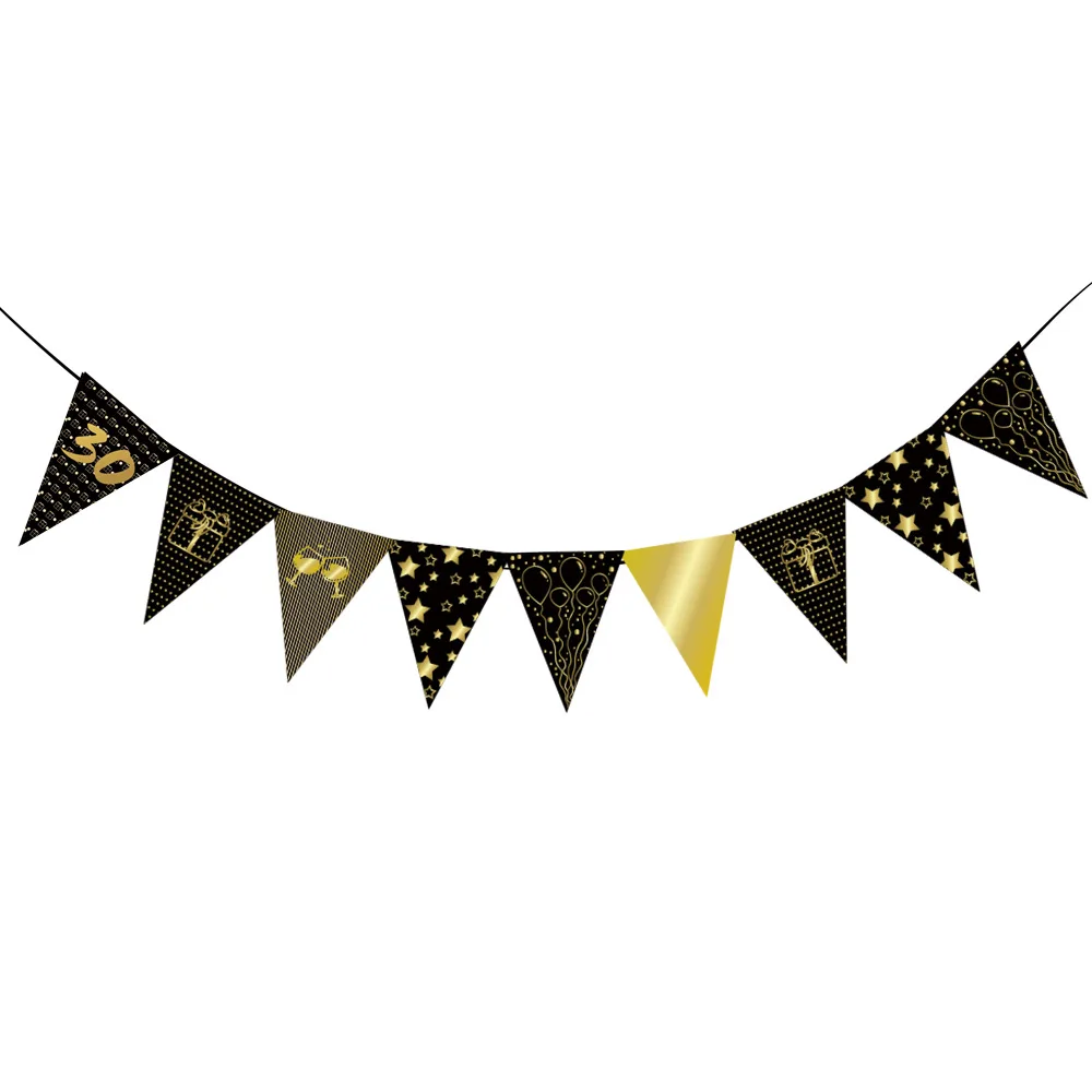 1set Gold Black 18 30 40 50 60 paper banner anniversary birthday party decorations adult wedding decoration garland supplies
