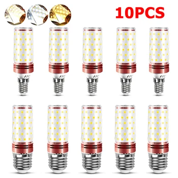 10PCS/Set E27 E14 LED Light 12W 16W 20W Super Bright Lamp Tricolor Changeable Corn Bulb 110V 220V for Home 360Degree Lighting