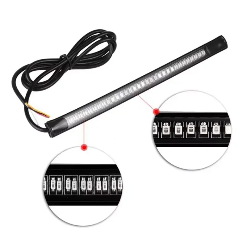 Motorcycle LED Tail Light Strips 48 LED Red Brake Tail Light Stop Lihgt Amber Turn Signal Multifunction Waterproof 8