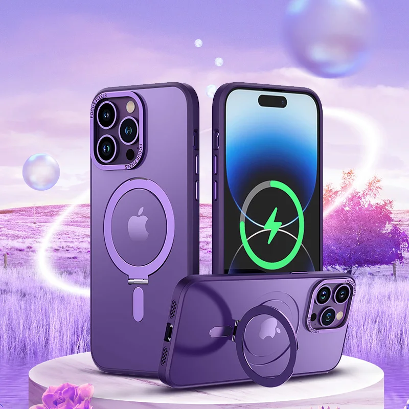 Strong Magnetic Stand Holder Phone Case For Iphone 11 12 13 14 15 Pro Max 14 15Plus With Rotatable Invisible Metal Bracket Cover