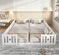Lit de sol Montessori 90x200cm, lit pour 2 enfants avec protection anti-chute, bois massif, lit enfant Montessori, pour garçons et filles, blanc/gris, sans matelas 1