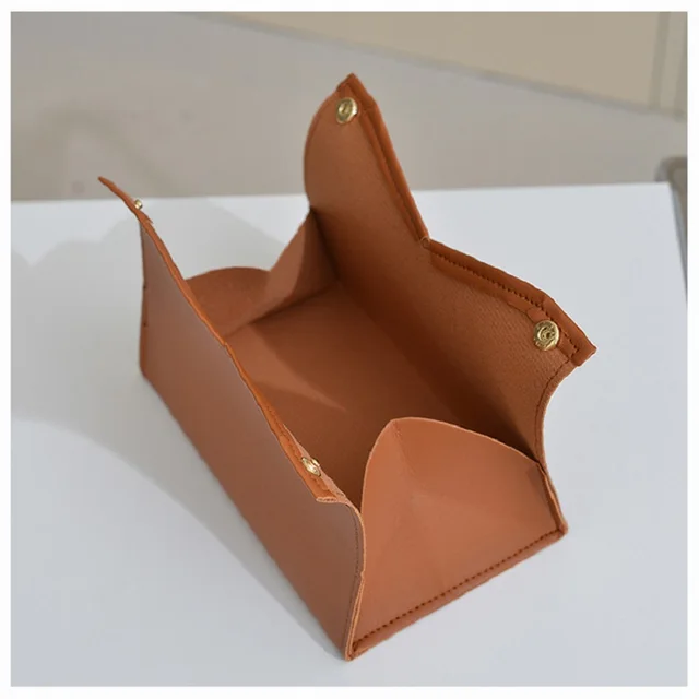 Boîte à mouchoirs en cuir écologique, boîte de rangement de serviettes créative polyvalente de couleur unie pour salon et salle à manger 4