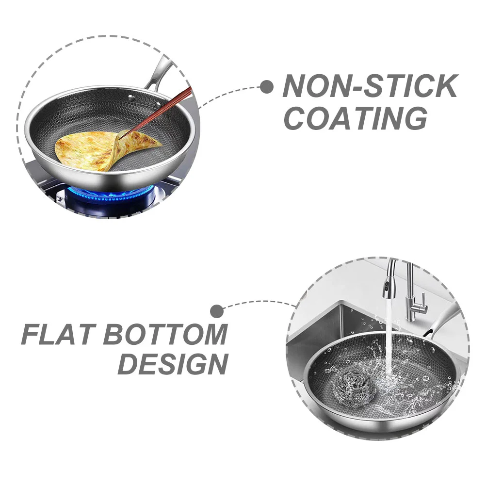Stainless Steel Frying Pans Non-Sticky Honeycomb Kitchen Skillet