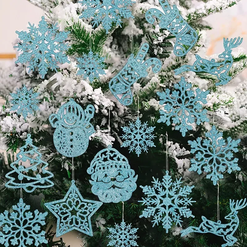 Christmas Ornaments Glitter Snowflake Strings 10pcs