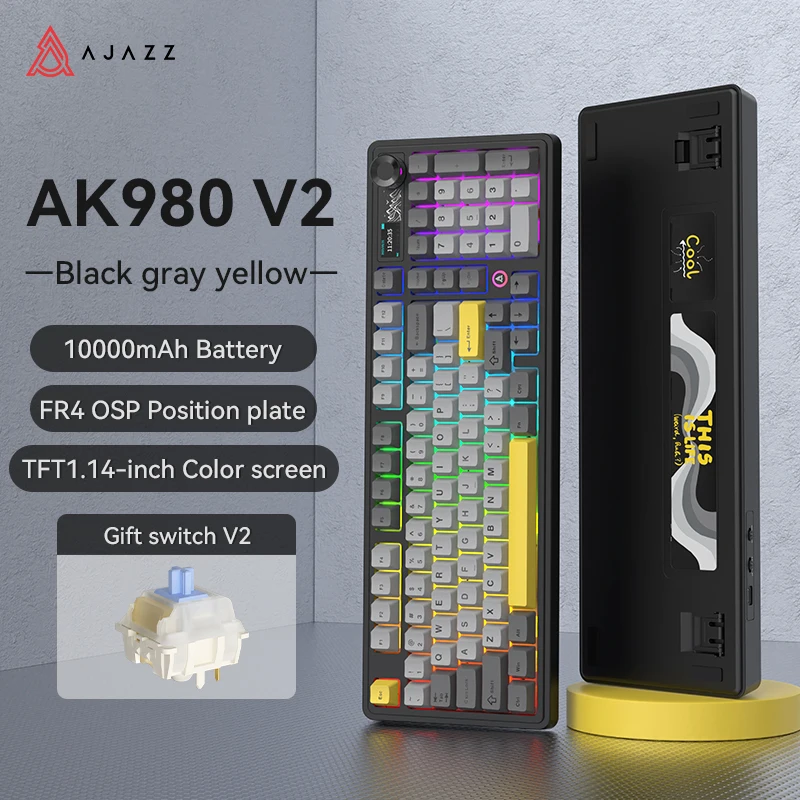 AJAZZ AK980 V2 Three-mode Wired Mechanical Keyboard Hot-swappable