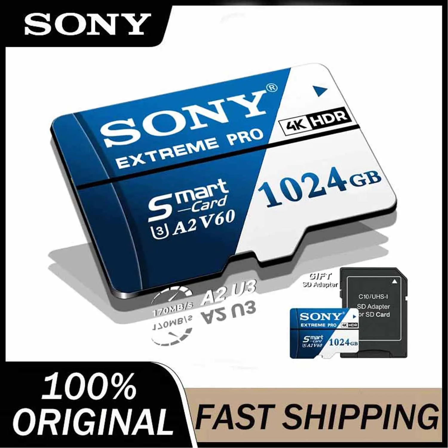 Nouvelle carte Micro SD Sony haute vitesse 4K Full HD vidéo Class10 Extreme Pro carte mémoire 1024GB Mini carte SD pour téléphone tablette caméra