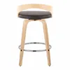 Grotto 26" Contemporary Fixed-Height Counter Stool with Swivel in Natural Wood and Brown Faux Leather with Round Chrome Metal Fo 5