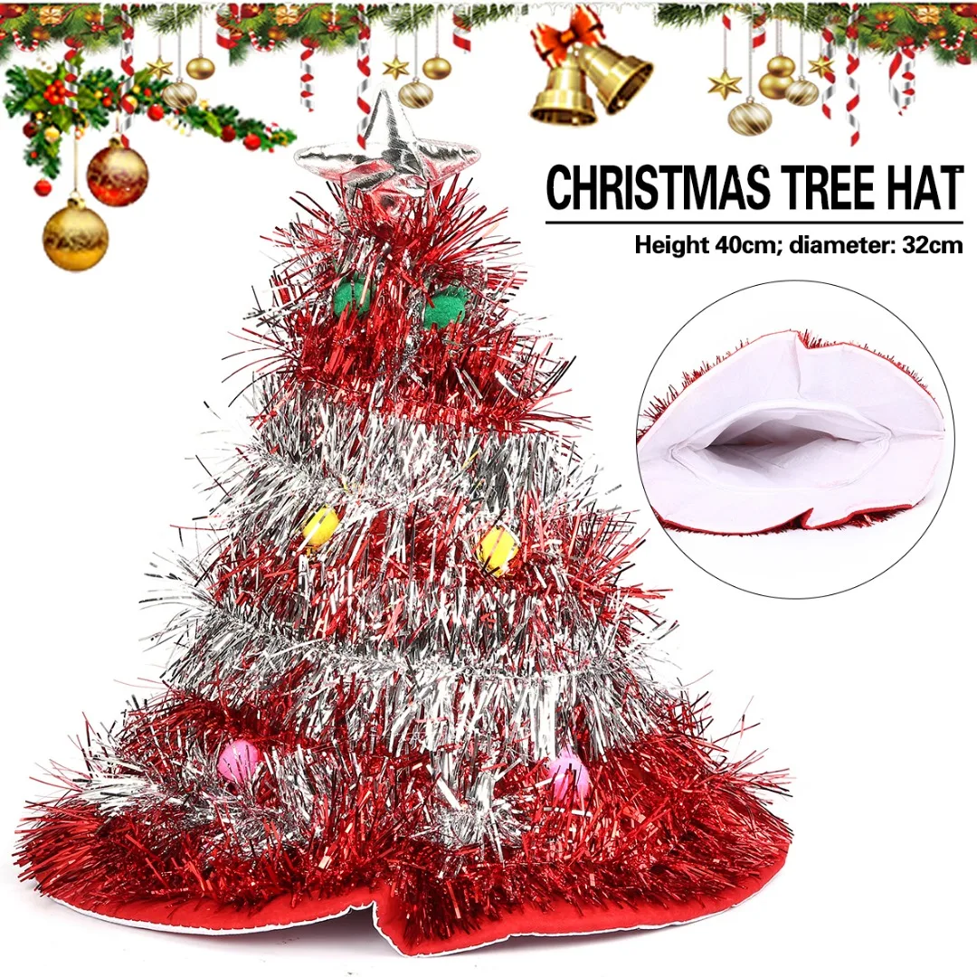

1pc Christmas Tree Hat Non-woven Fabric Star Garland Costume Headwear Ornament With 30 LED Colorful Lights Party Supplies