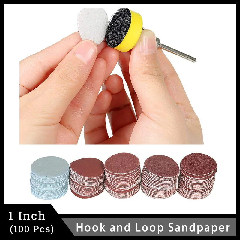 

100 Pcs 1 Inch / 25mm 100-3000 Grit Hook Loop Sandpaper with 1/8" Shank Sanding Pad Backing Plate for Grinder Rotary Tools