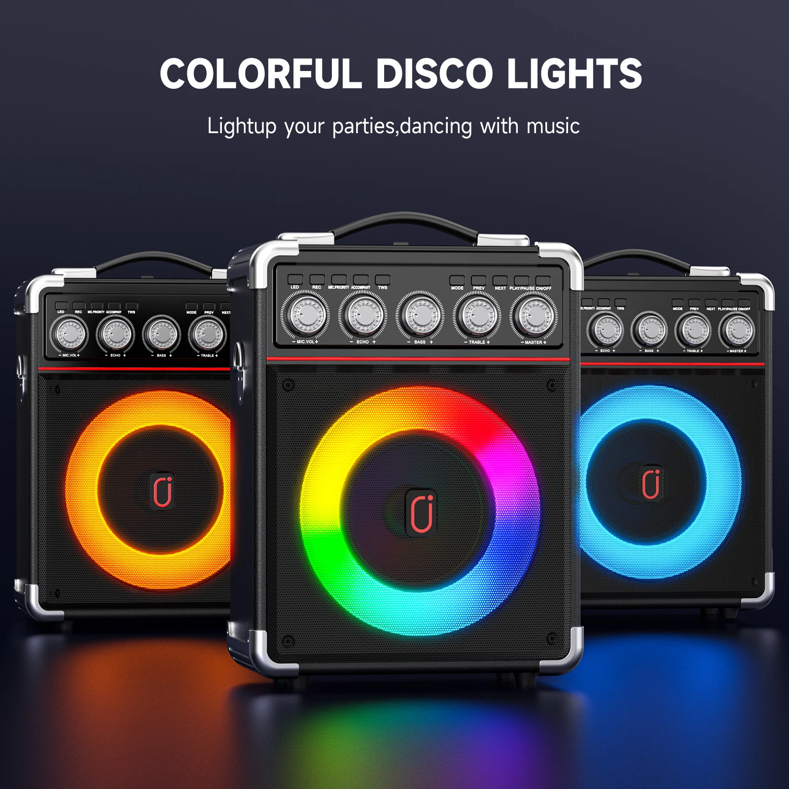 FanFun Karaoke Speaker Bluetooth Speaker with 2 Microphones and LED Light Portable Wireless Speaker Outdoor Party Speaker