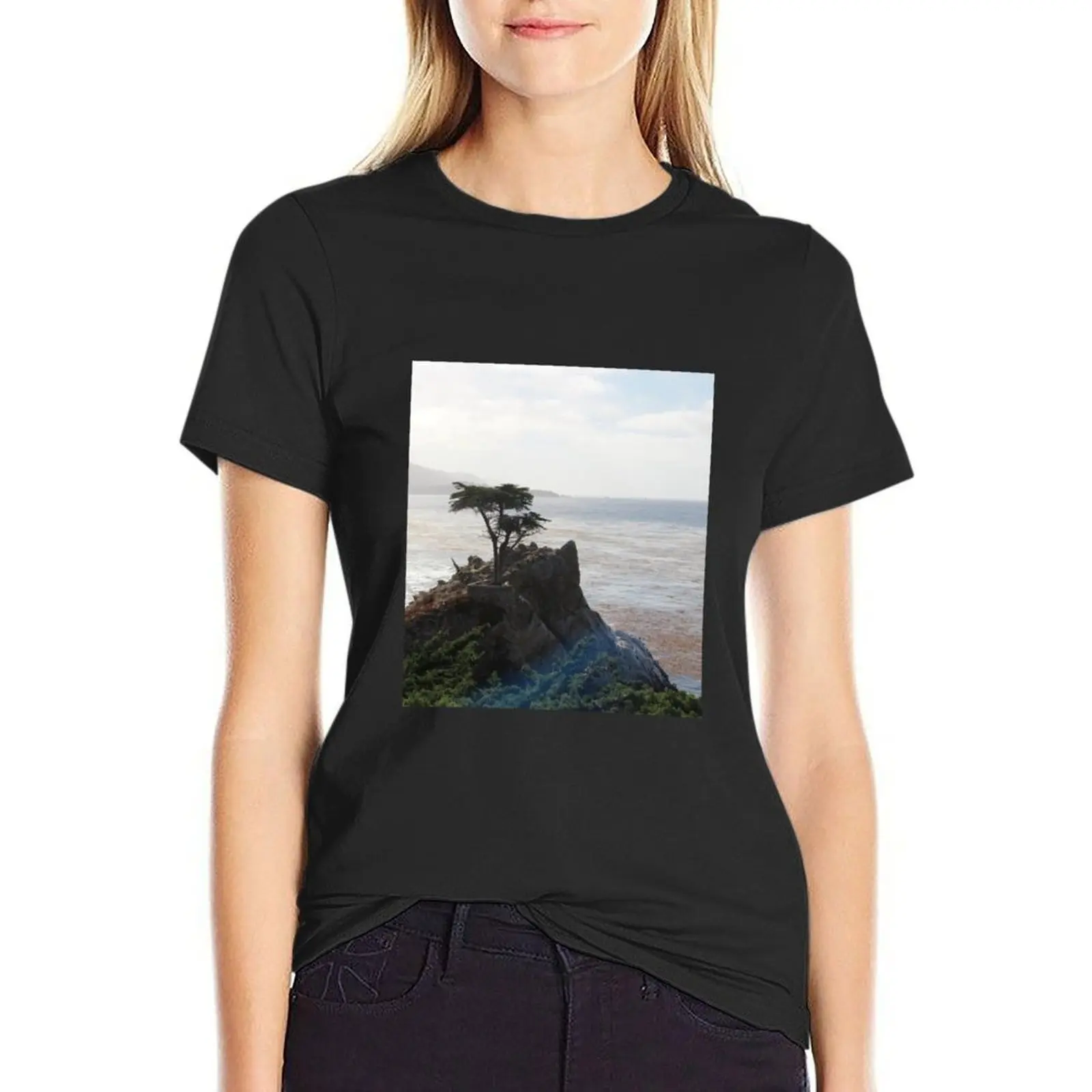 

Lone Cypress Pebble Beach California T-shirt hippie clothes tops Short sleeve tee luxury designer clothing Women
