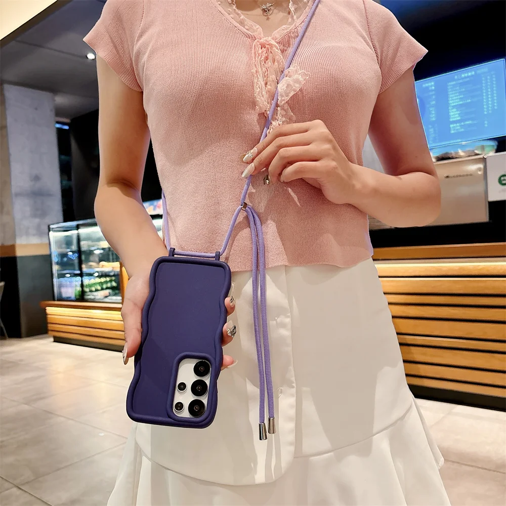 Wave Silicone Soft Crossbody Strap Lanyard Phone Case