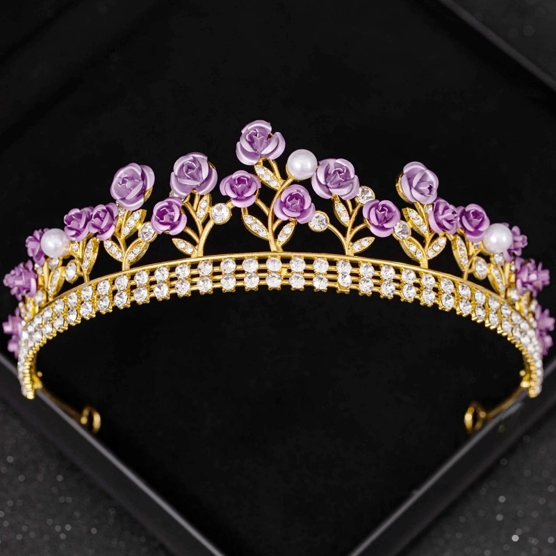Lila Kristall Tiaras und Kronen Stirnband für Frauen Strass Diadem Braut Hochzeit Haarschmuck Schmuck Krone Tiara Geschenk – Detail 6