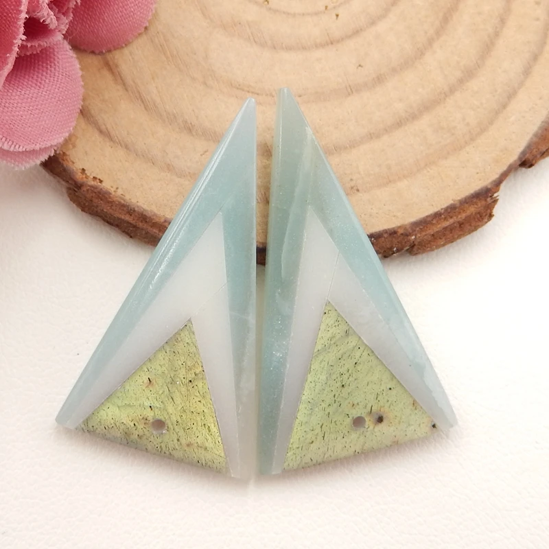 Gemstone Design Beads for Jewelry Making Amazonite White Jade Labradorite Glued Earrings Bead Triangle 33x20x4mm6.4g