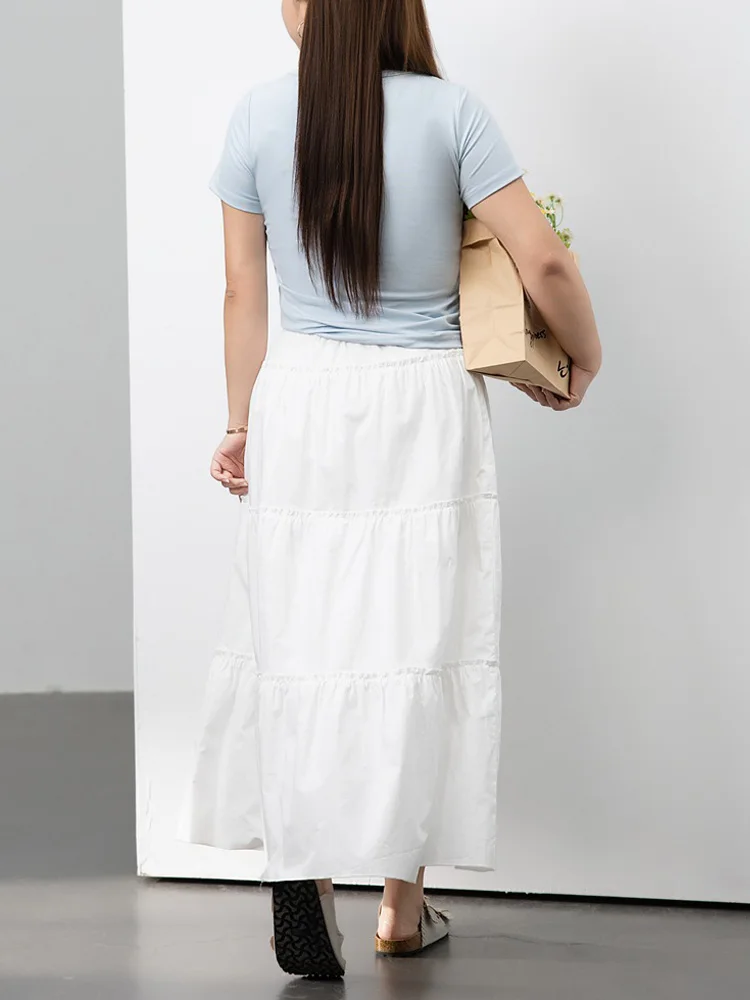 Plus Size Women's Sets Preppy Style Casual Little Fox hollowed-out Embroidered short-sleeved T-shirt And White Cake Long Skirt