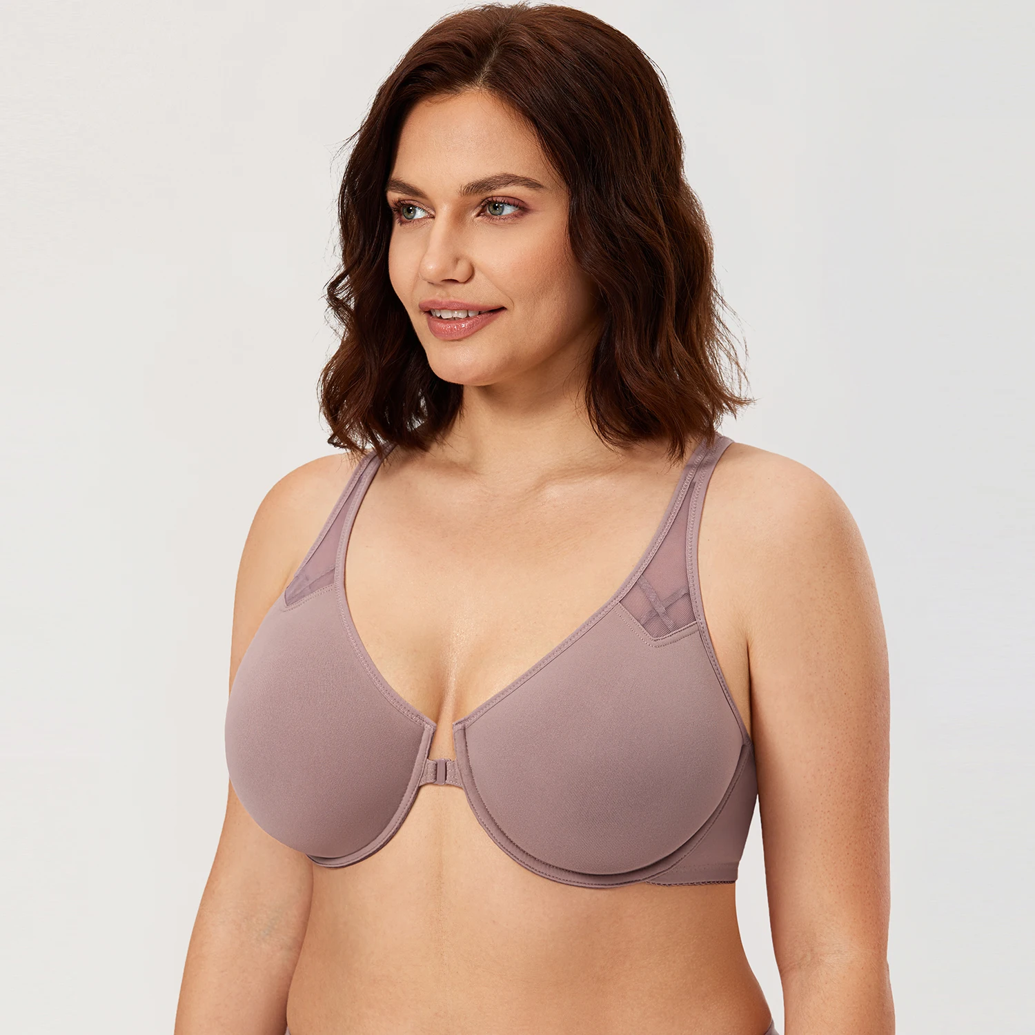 Delimira Women's Seamless Front Closure Bra Racerback Plus Size Bras Non Padded Underwire Full Coverage Brassiere Large Size