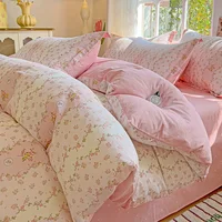Pastel Fresh Floral Super Soft 100% Cotton Bedding Set  3Pcs-1 Duvet Cover 2 Pillowcases,Skin-friendly Comfortable,Quilt Cover 4
