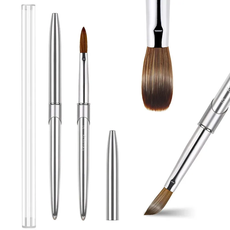 100% Pure Kolinsky Nail Brush Silver UV Gel Polish Nail Art Extension Builder Manicure Nail Pen Painting Drawing Brushes 5