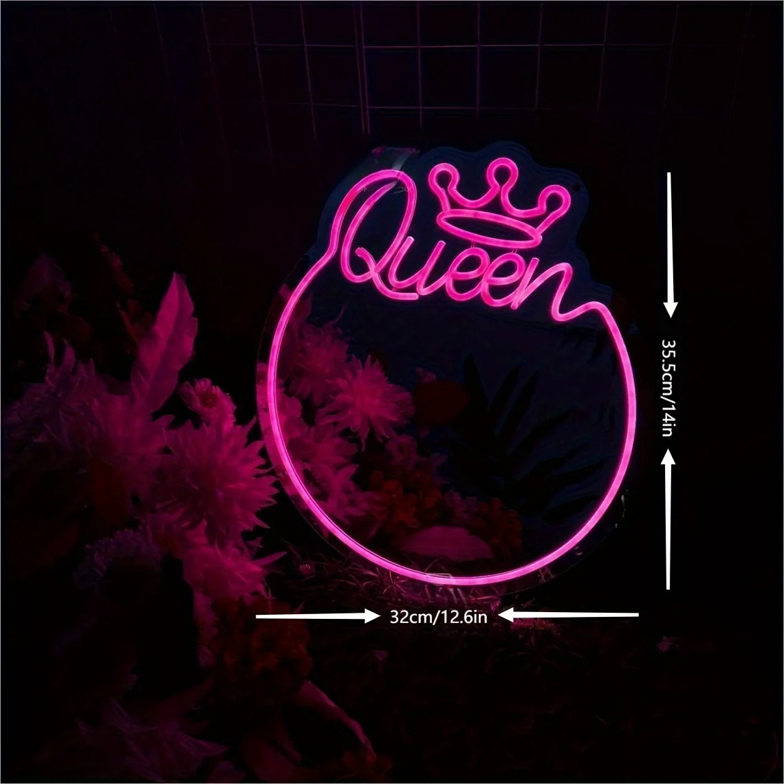 Queen crown mirror neon signs for home party decor makeup beauty salon lights silver mirror LED