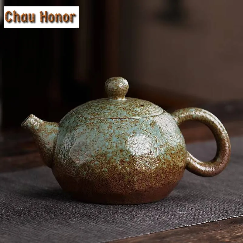 230ml Japanese Coarse Pottery Teapot Retro Stoneware Xishi Pot Tea Soaking Kettle with Strainer Kung Fu Tea Cafes Cha Ornaments