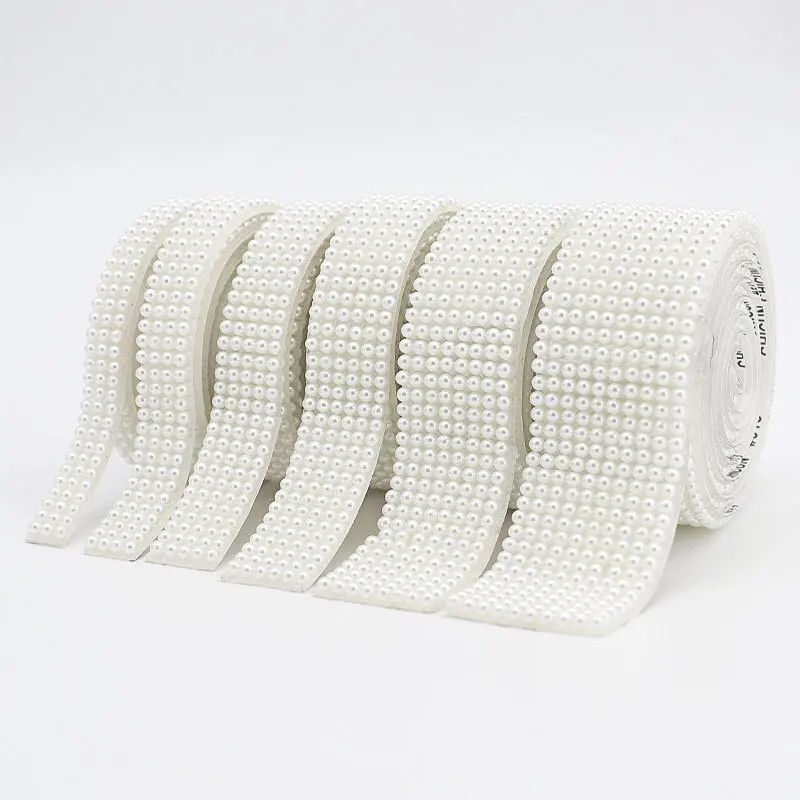 10Yards Pearl Strips Ribbon Self Adhesive Tape Artificial Pearl Wrap Roll Stickers Trim DIY Crafts Wedding Party Decor