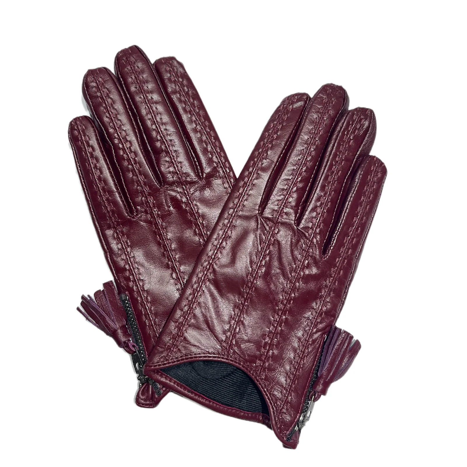 

LaSally Women's Real Leather Winter Warm Gloves w/ Tassel Zipper Wrist Short Glove Lined Genuine Sheepskin Driving Gloves