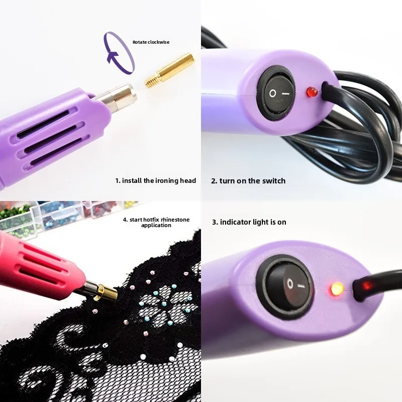 윤판 핫픽스 라인스톤 열 도구 건 아이언 온 완드 애플리케이터 빠른 가열 기능 의류 DIY 공예용 혼합 사이즈 라인스톤 포함