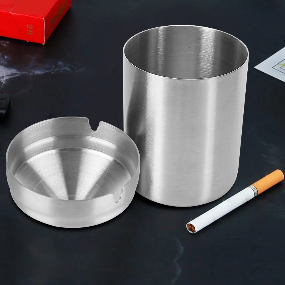 Stainless Steel Ashtray Detachable With Lid Windproof Home Car Holder