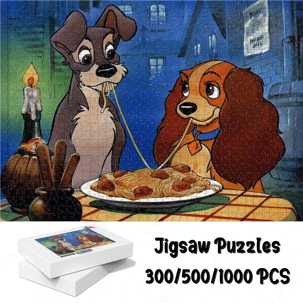 

Lady and The Tramp Eating Noodles Large Adult Jigsaw Classic Snippets Jigsaw Puzzles Disney Series Cartoon Pet Dogs Games Toys