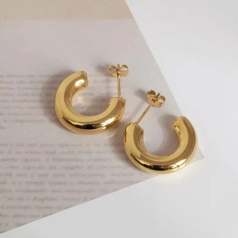 18k Gold Plated Waterproof C Shape Stud Earrings for Women Silver Color High Quality No Fading Earrings 2024 New Trend Jewelry