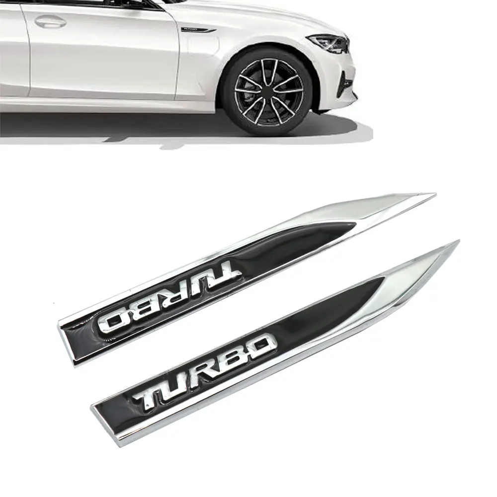 

2pcs 3D Metal Turbo Logo Car Side Fender Blade Emblem Badge Car Stickers Styling Decal Universal Car Exterior Decor Accessories