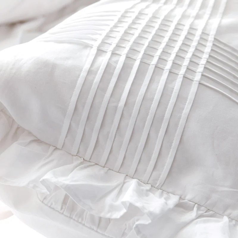 Korean Princess Solid White Flat Sheet 100% Cotton Bedding Sheets Ruffle Lotus Leaf Flat Bed Sheet For Adults No Pillowcases 3