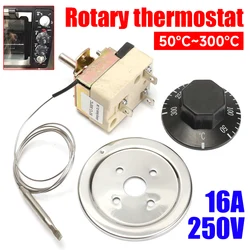 Advanced Rotary Temperature Control Thermostat for Electric Ovens, 50 - 300°C Dial, 250V 16A (Silver)