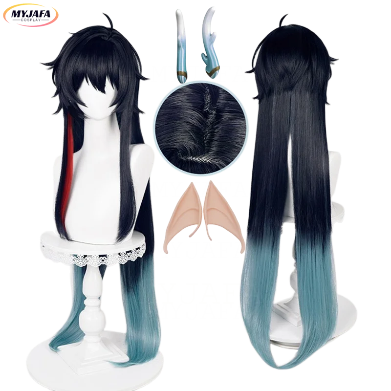 

Dan Heng Cosplay Wig Honkai Star Rail Cosplay 98cm Black Blue Gradient Heat Resistant Synthetic Hair Game Anime Wigs + Wig Cap