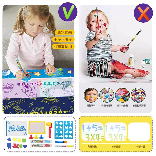 100x80CM Magic Water Drawing Mat Coloring Doodle With Magic Pens Reusable Montessori Painting Board Educational Toys Kids Gift 2