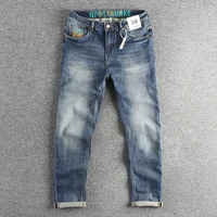 Embroidery Light American Casual Washed Denim Jeans for Men Four Season Slim Fit Straight Stretch Pants Y2k Youth Male Trousers 1